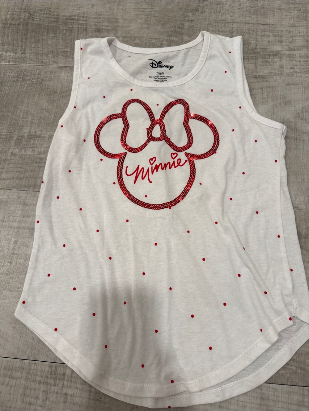 Disney White Tank Top with Red Sequin Minnie Outline